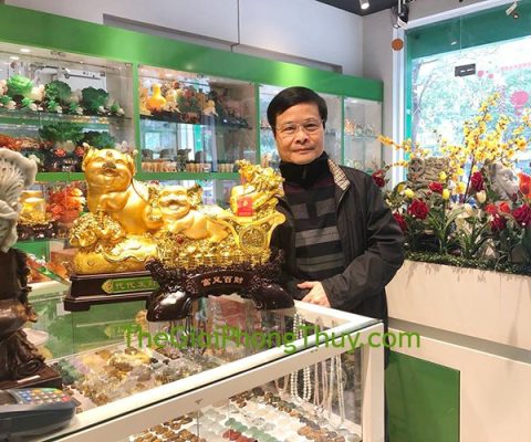 Chú Huy Tường - Khách mua Vua heo vàng kéo xe bắp cải tiền vàng - Phú Túc Bách Tài FLN027,Vua heo vàng trên túi tiền vàng khủng đế gỗ - Đời Đời Phát Tài FLN026