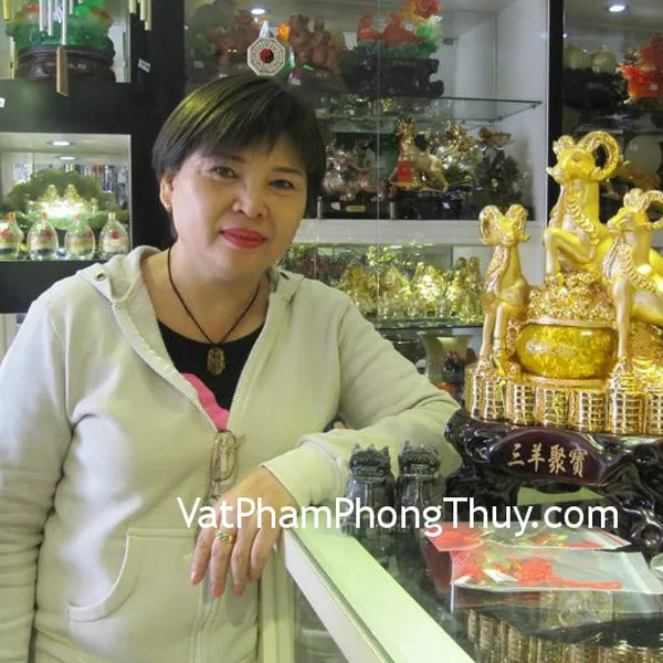 Chị Lệ - khách hàng mua tượng dê H096G, tỳ hưu Bắc Kinh đen BKD-S, đĩa thất tinh R094, tiền dơi CC2003, xâu tiền 6 xu CC1135 và xâu tiền 8 xu CC1134