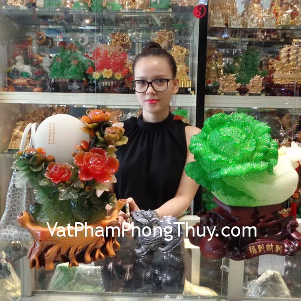 Chị Ngọc - khách hàng mua Bắp cải trên chữ phước H192G, Mẫu đơn trăng trắng ngọc H222G, Tỳ hưu Bắc Kinh đen BKD-M