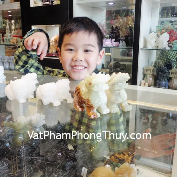 Mẹ con chị Ngân - khách hàng mua 2 cặp Tỳ hưu Bạch ngọc H007, 1 cặp Tỳ hưu Bắc Kinh BKX-S, Chuỗi thạch anh trắng S6105-S4-1469, Chuỗi Phỉ thúy S5123-S4-570
