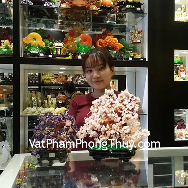 Chị Tiên - khách hàng mua cây tài lộc thạch anh hồng KC041 và chuỗi hạt lựu đỏ S6381-882