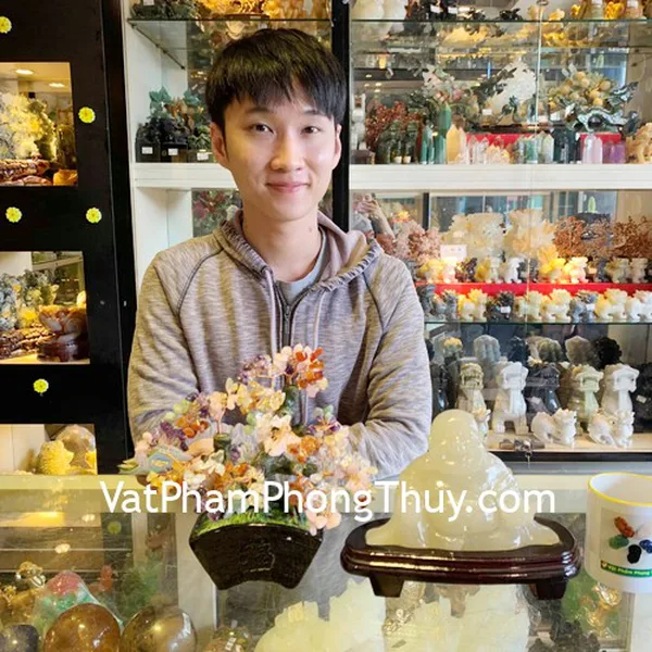 Anh Hiếu - khách hàng mua Cây đá thạch anh lục sắc KC117, Phật Di Lặc Thanh ngọc H043