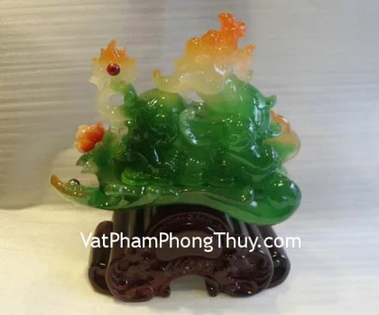 Tỳ hưu như ý, mẫu đơn, xanh, đế gỗ- Vạn sự như ý E042