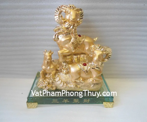 Dê 3 con vàng, thủy tinh - tam dương tụ tài H067G