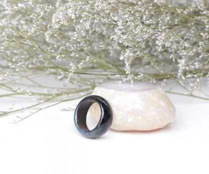 Nhẫn mã não đen bản tròn nhỏ S6468