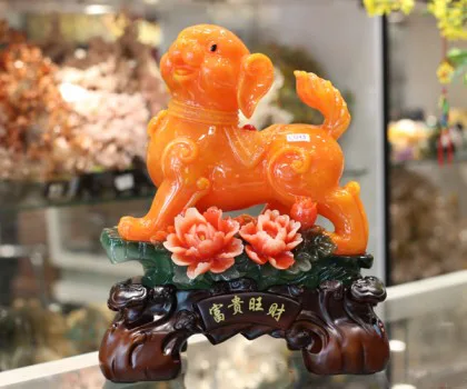 Chó cam trên mẫu đơn - Phú quý vượng tài C013A