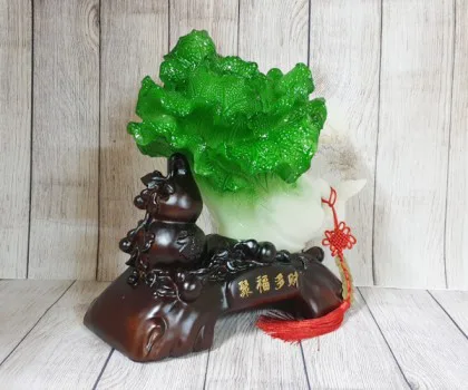 Bắp cải xanh lớn cuốn như ý trên hồ lô gỗ - Tụ Phước Đa Tài FLN076