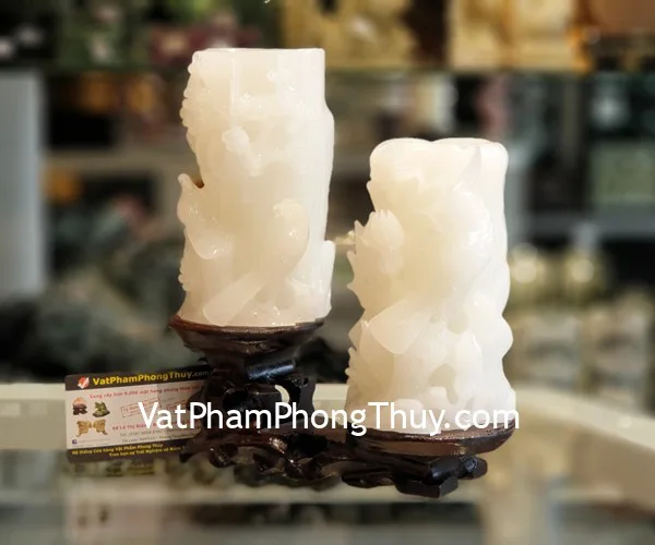 Hai gốc bạch ngọc trên đế gỗ nghệ thuật hàng độc FGM192