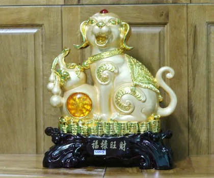 Chó vàng bên hồ lô vàng - Phúc lộc vượng tài C005A