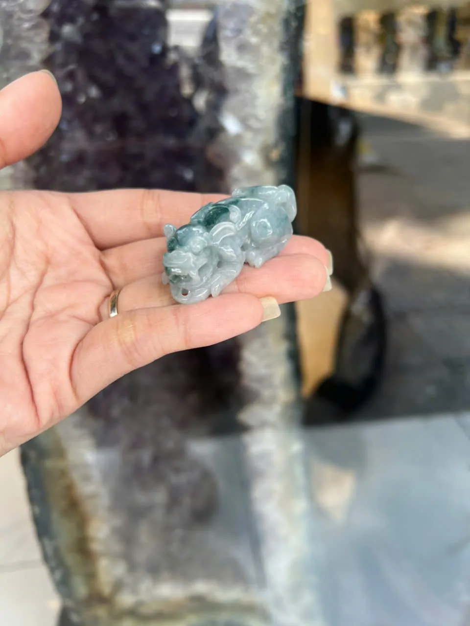 Tỳ hưu ngọc phỉ thúy xanh đậm vân mây A+++++ (GCN 17596 - 32.47 gr) S6897-S1-7078